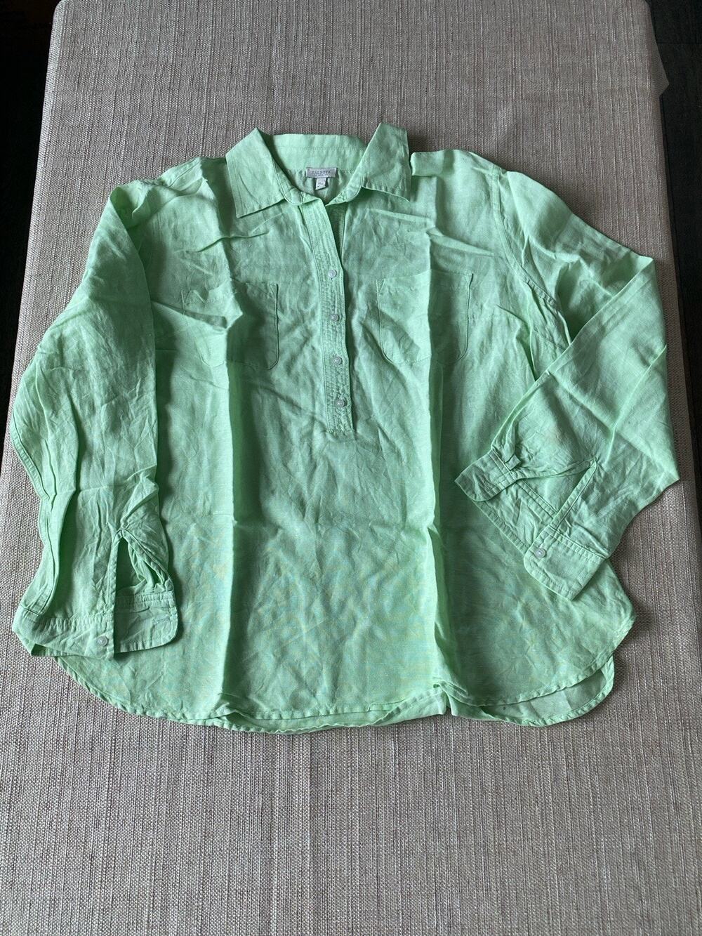 Talbots Cross Dyed Linen Shirt Heathered Boxy Top XLP